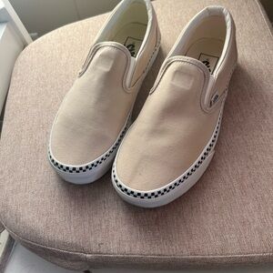Vans Cream Slip-On Sneakers